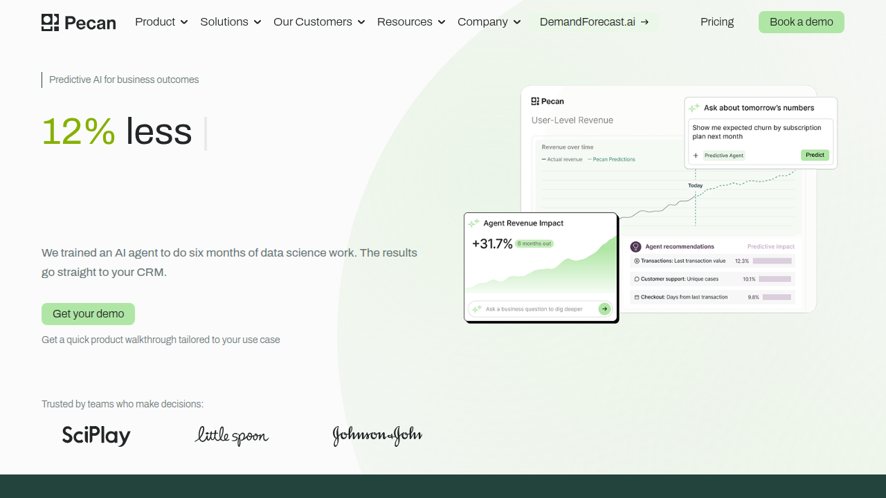 Pecan.ai provides AI solutions that help companies optimize their marketing strategies and content creation.