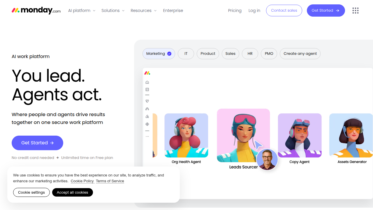 Monday.com provides a platform for teams to manage work, applicable to AI agent project development.