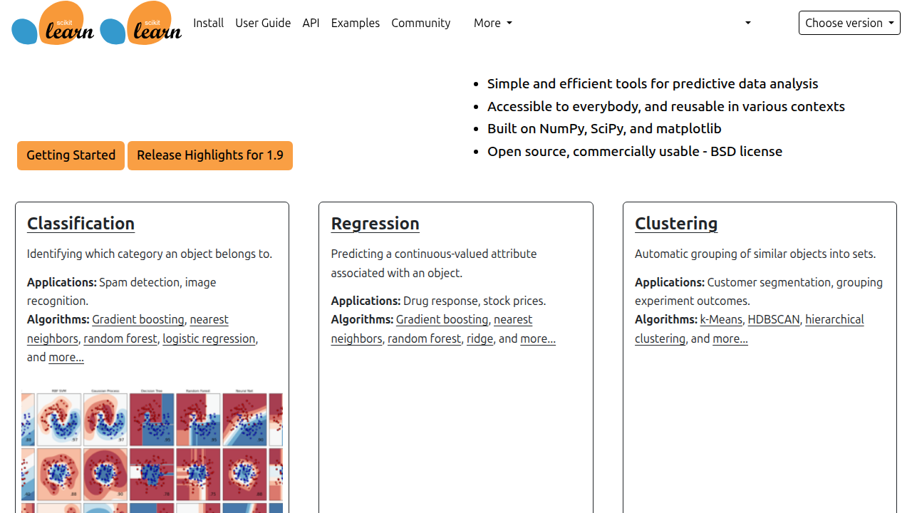 Visit the scikit-learn official website, a popular open-source machine learning library for Python.
