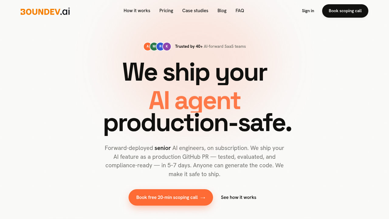 Screenshot of the Boundev AI homepage, a source for insights on AI and machine learning trends, including language comparisons.