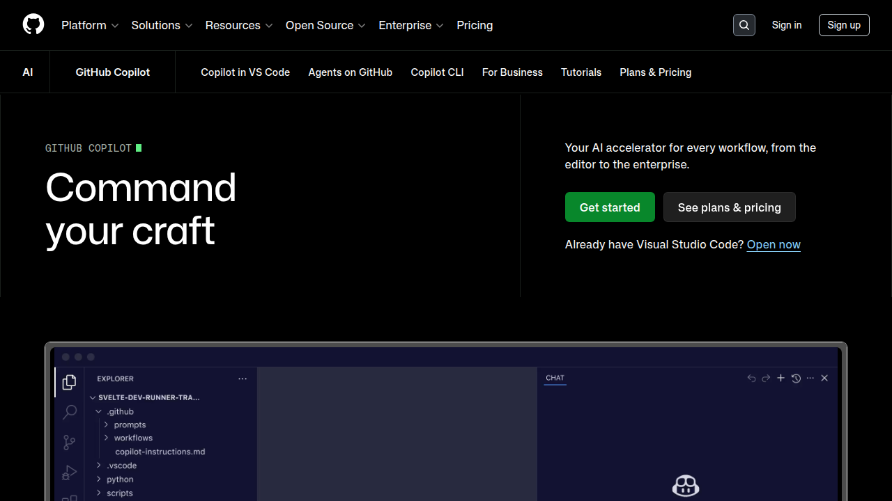 Explore the official website for GitHub Copilot, a leading AI pair programming tool that integrates with popular IDEs.