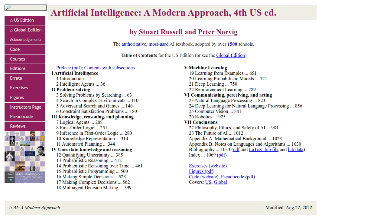 The official website for the 4th US edition of Artificial Intelligence: A Modern Approach, offering details and resources.