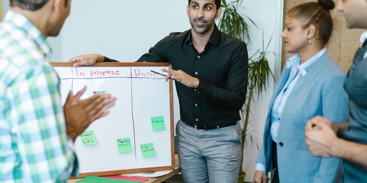 A team discussing strategic architecture choices for enterprise data systems.