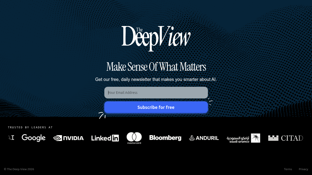 Screenshot of The Deep View Newsletter's subscription page, highlighting its focus on daily AI updates.