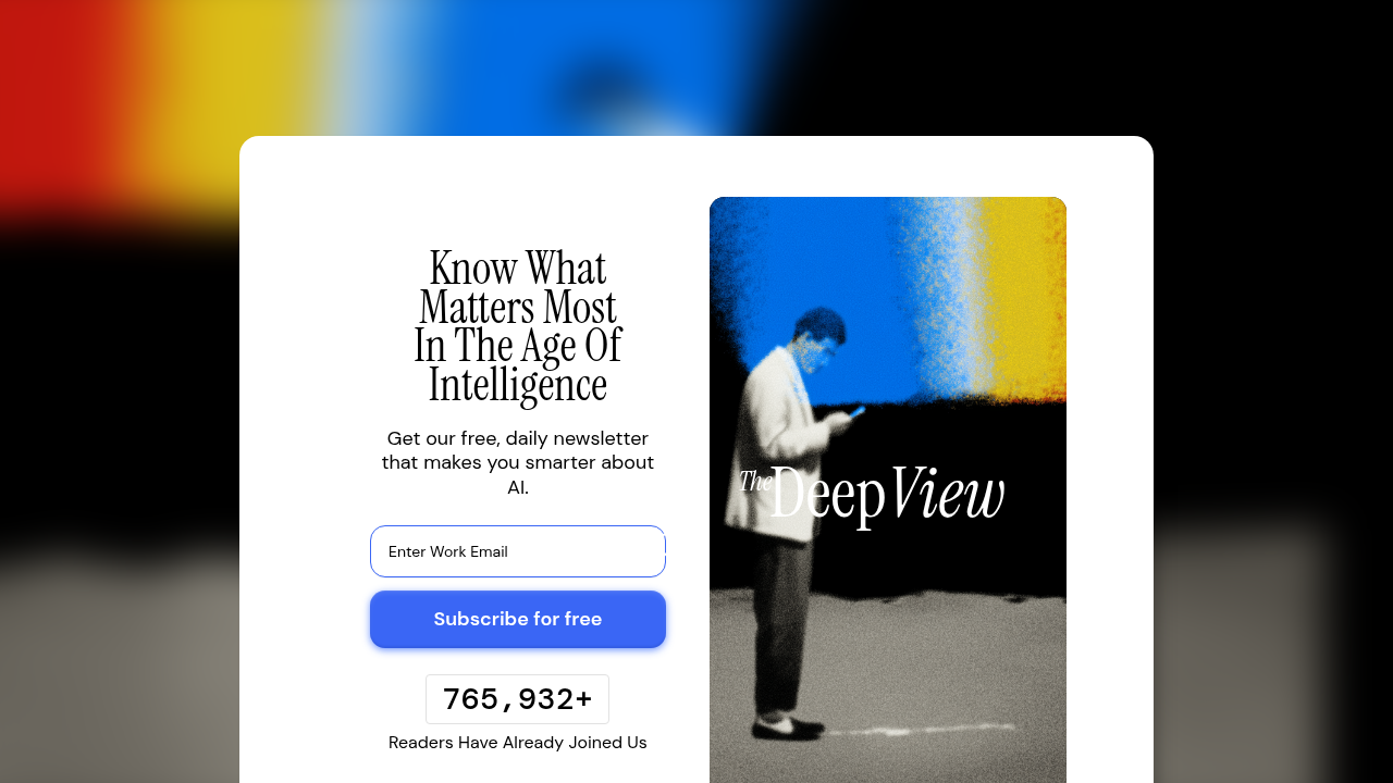 Screenshot of The Deep View Newsletter's subscription page, highlighting an opportunity for professionals to stay updated on AI trends.