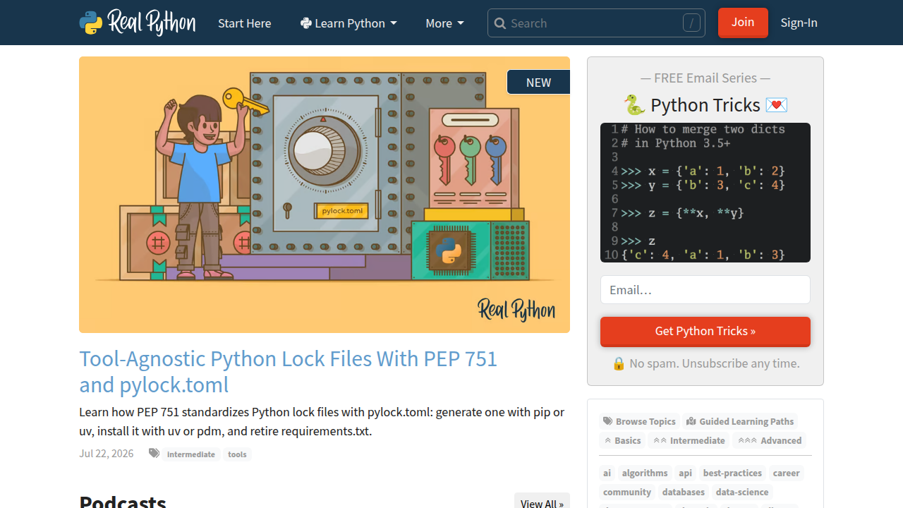 Discover comprehensive tutorials and guides on various Python topics, including best practices and operators.