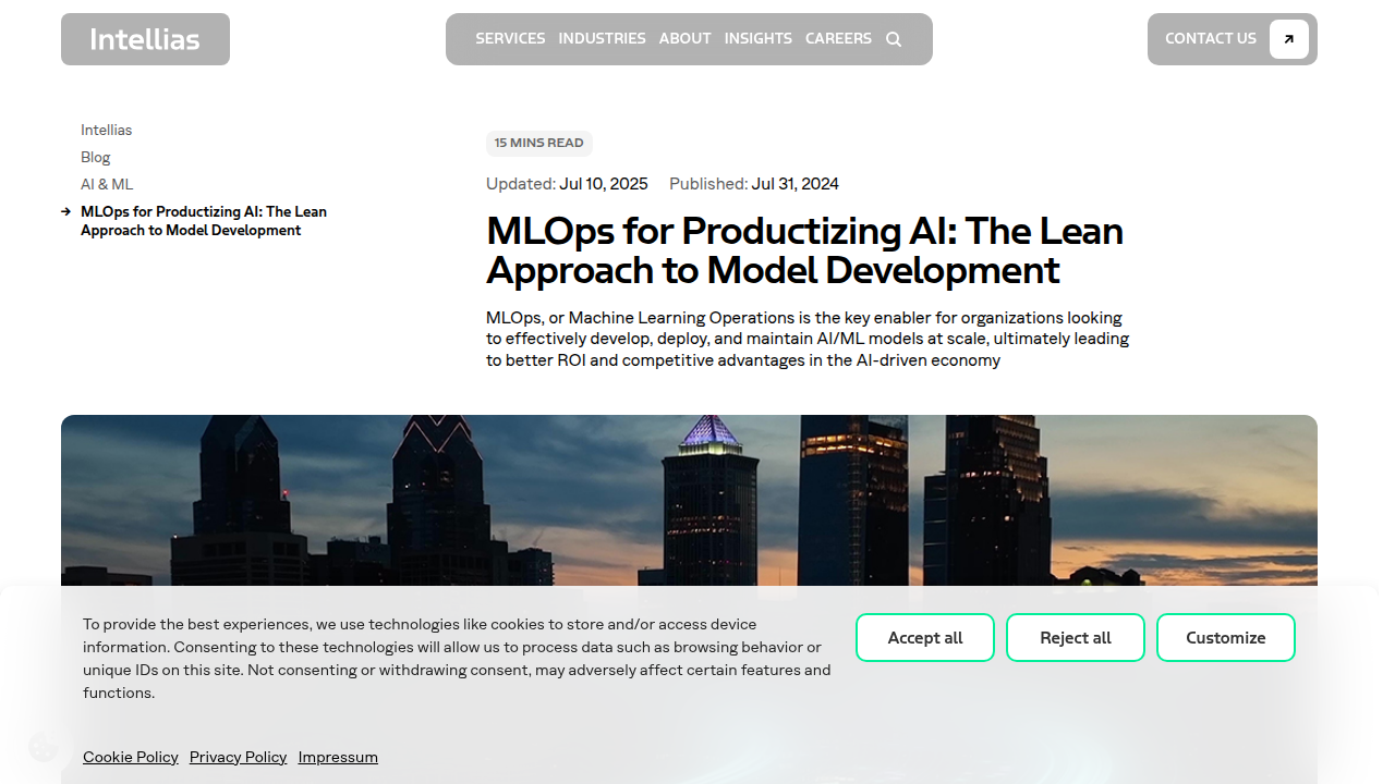 Intellias's guide to MLOps, explaining how it helps productize AI and bridge the gap from research to production.