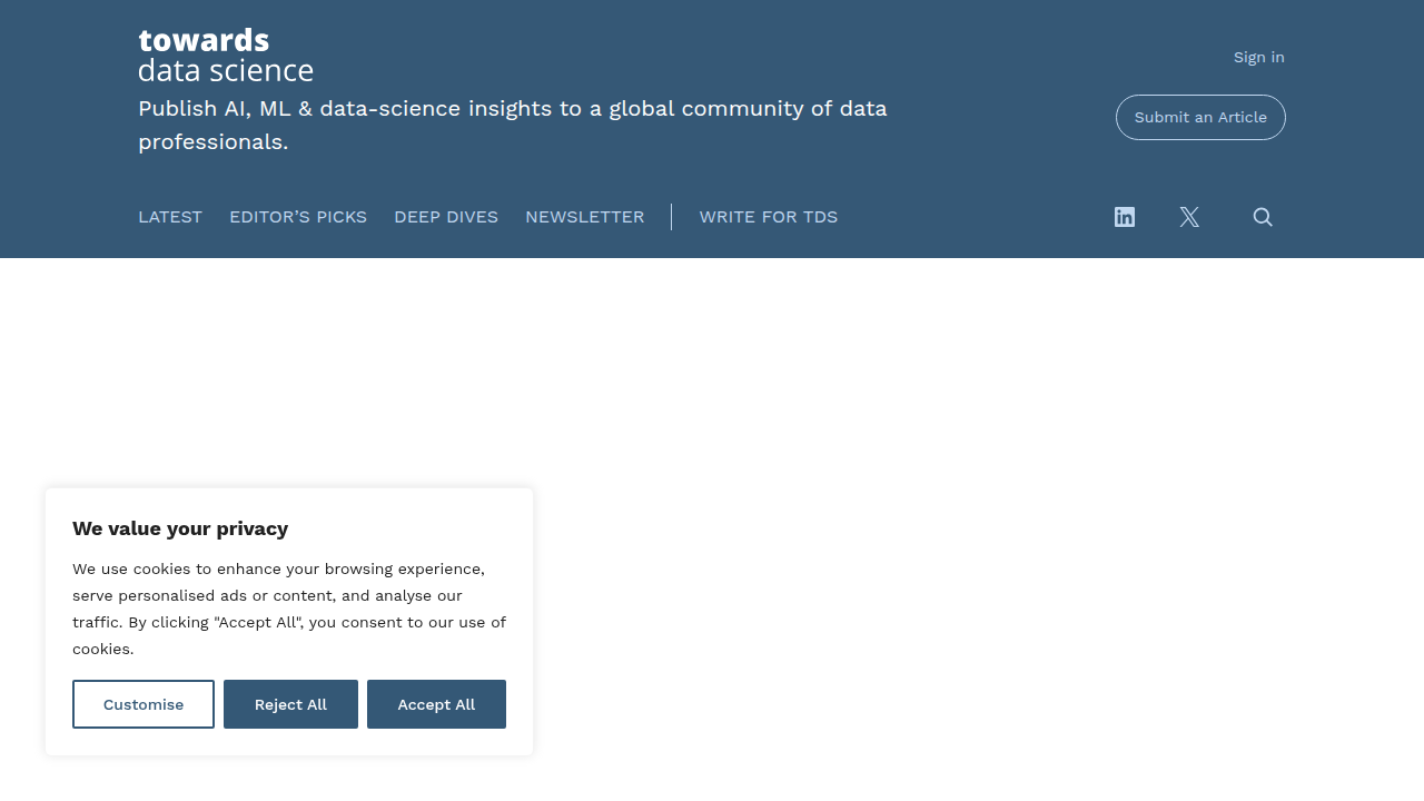 The homepage of Towards Data Science, a popular online publication covering various topics in data science, machine learning, and AI.