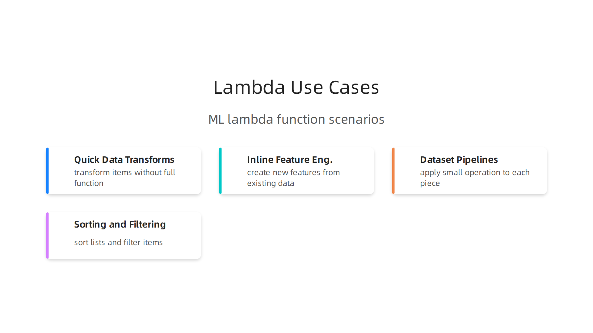 Common scenarios where ML engineers effectively utilize Python lambda functions.