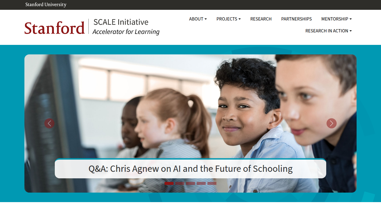 The Stanford Center for Assessment, Learning, & Equity (SCALE) homepage, a source for research on educational assessment and AI.