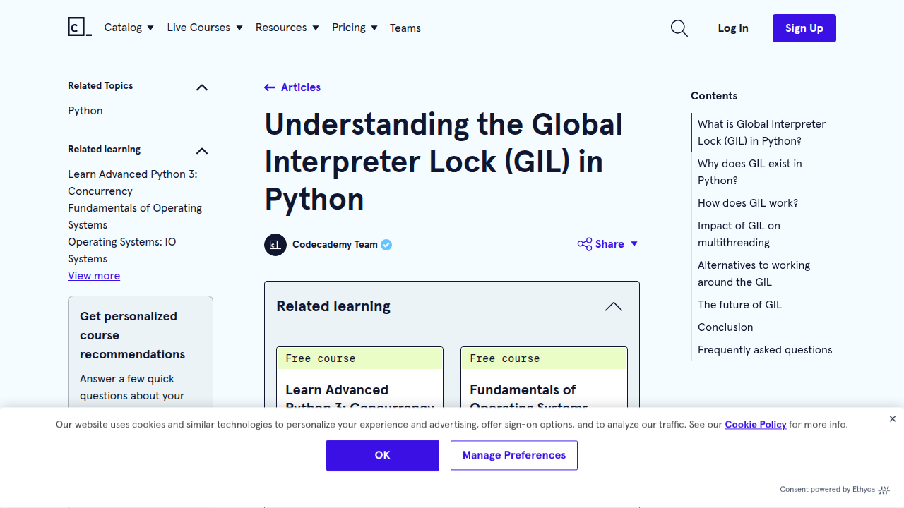 Explore the fundamentals of Python's Global Interpreter Lock on Codecademy.
